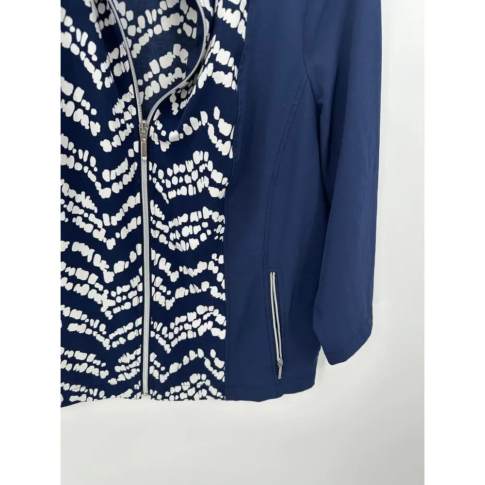 Zenergy by Chicos Women US M Blue White Printed Full Zip Jacket Polyester Golf - Picture 3 of 8